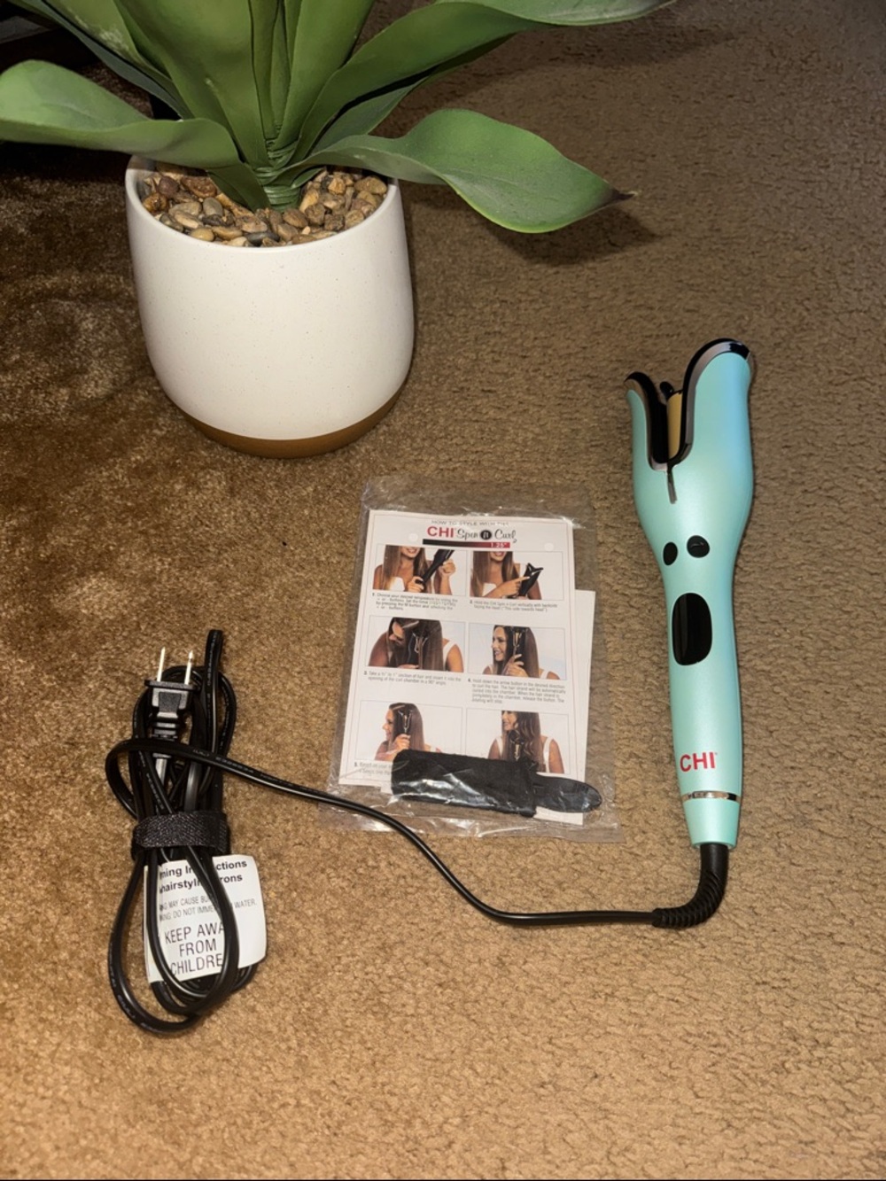 CHI Spin N Curl 1″ Ceramic Rotating Curling Iron, Mint Green,